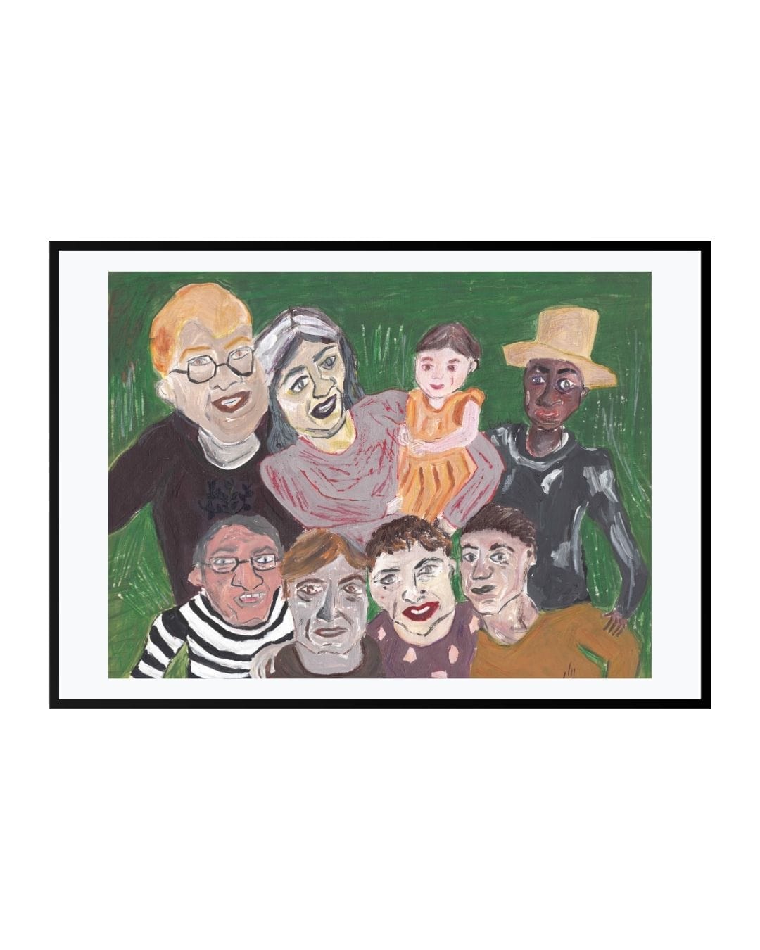 Expressionist painting titled "Strangers," featuring a silent group of individuals standing together in emotional distance