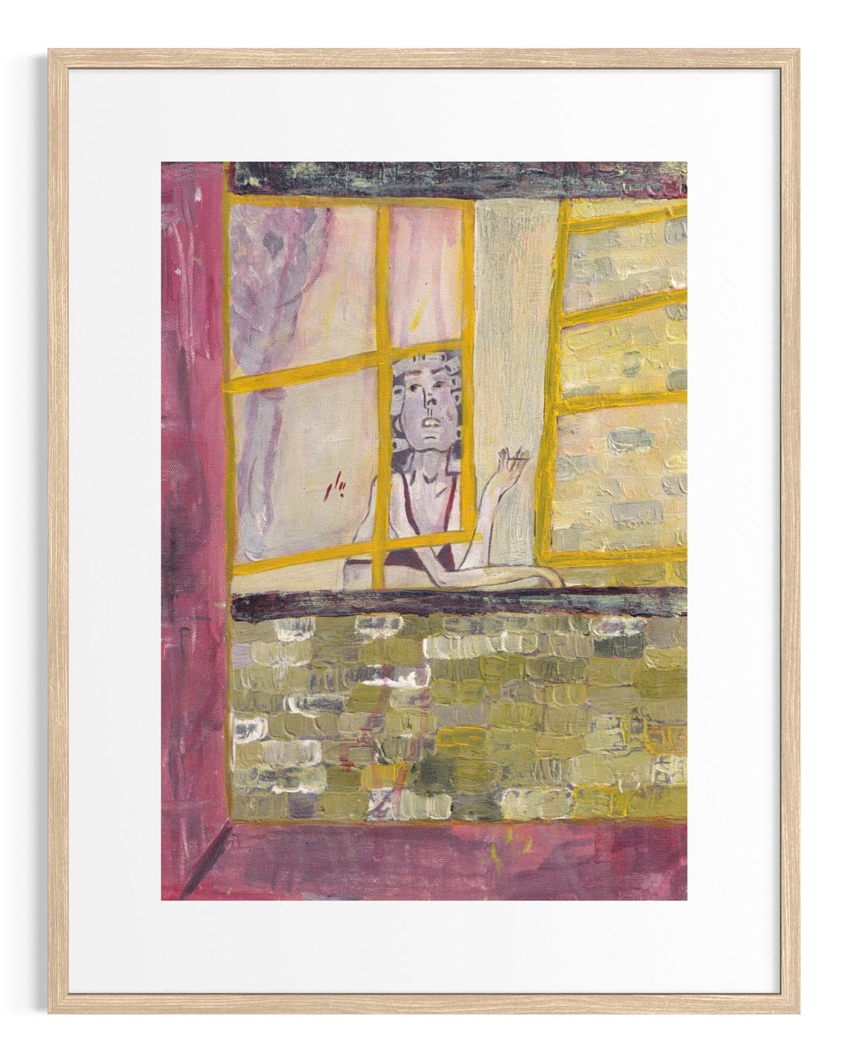 Framed abstract artwork with a window-like design on a white background