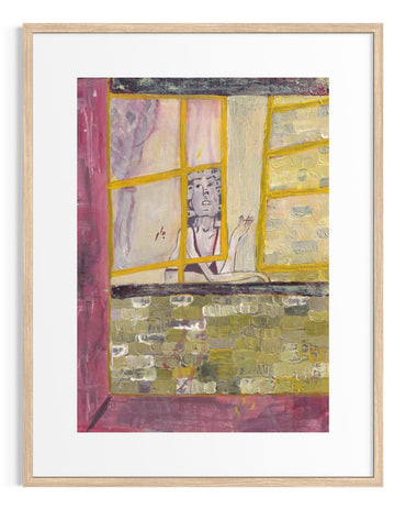 Framed abstract artwork with a window-like design on a white background