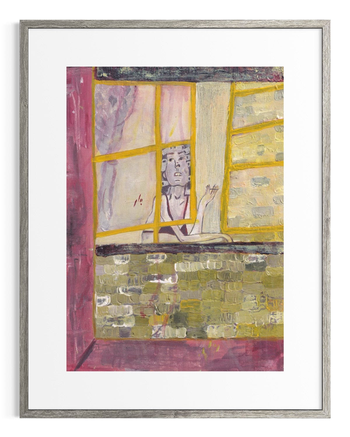 Framed abstract artwork with a window-like design on a white background