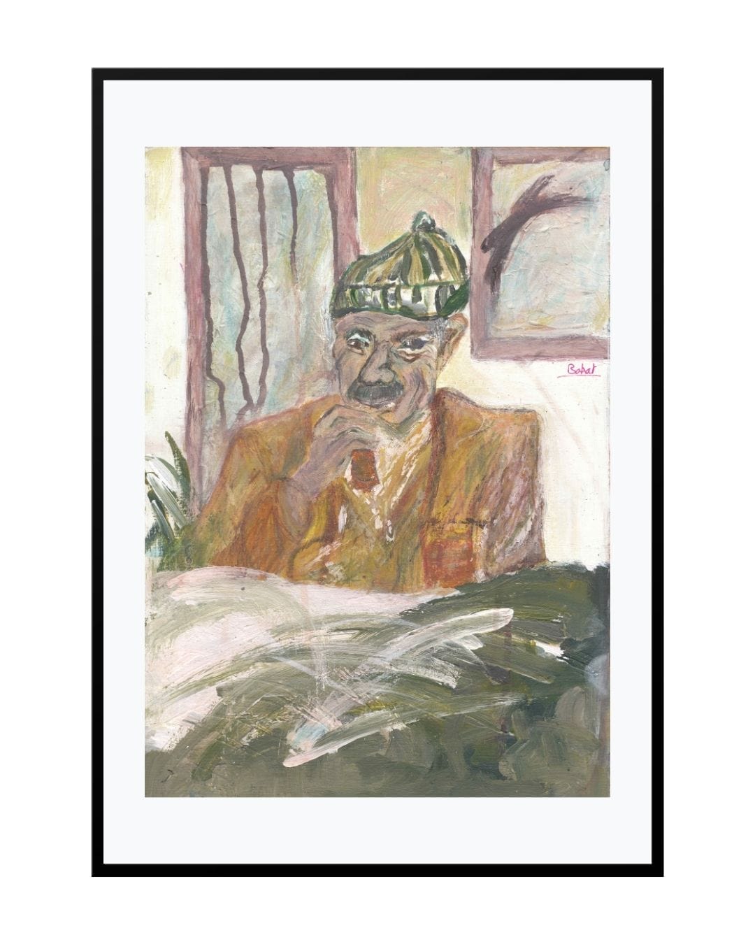 Expressionist painting titled "Turkish Man," featuring a kind and introspective male figure with emotional presence
