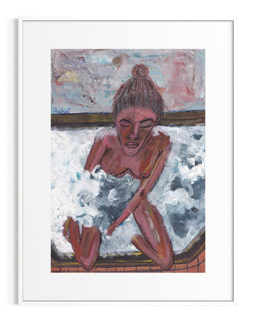 Artistic depiction of a person in water with abstract elements