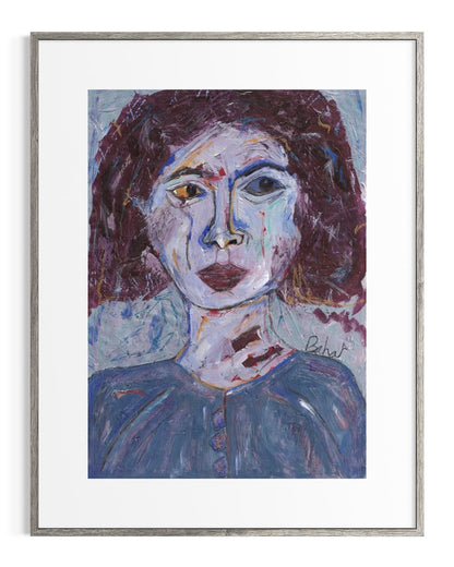 Framed painting of a woman's portrait with abstract style