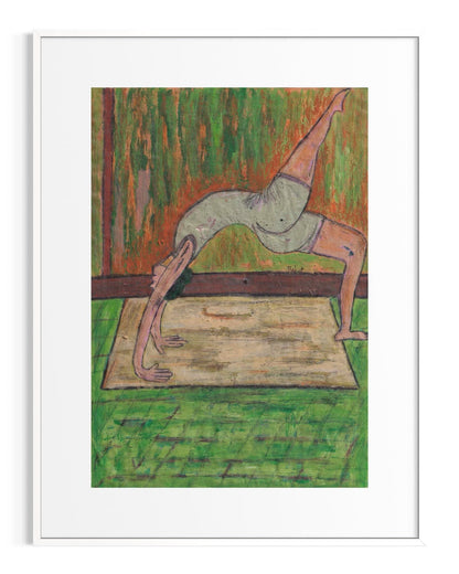 Artistic depiction of a person in a yoga pose with a green background